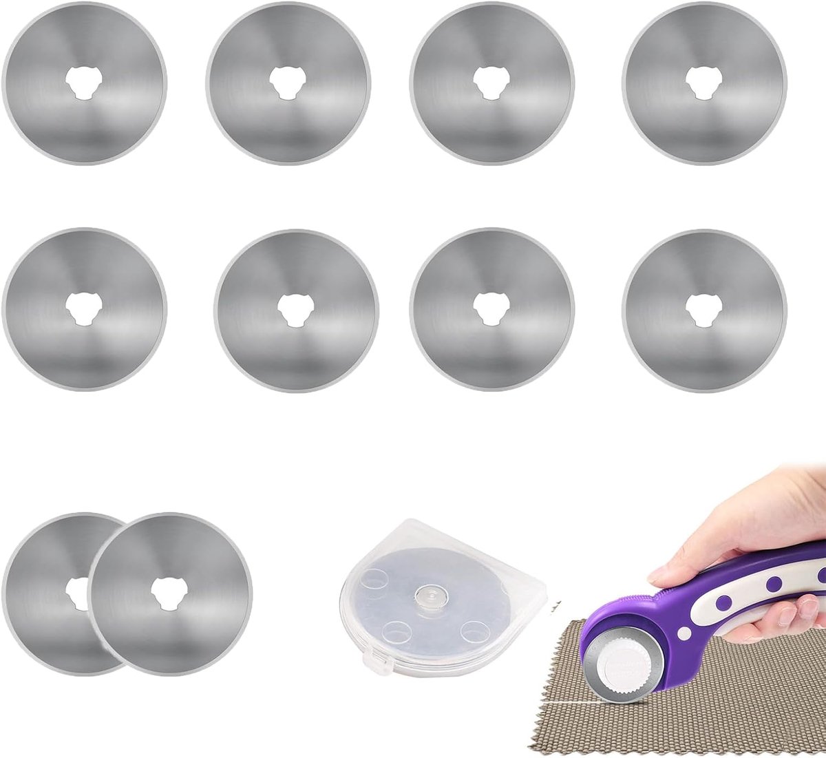 SnelShoppen - Ronde Snijmes Cutter 45mm, 10 Vervangende Bladen voor Rolmes, Duurzaam en Handig Snijgereedschap voor Papier, Stof, Leer, Vezels en Tapi