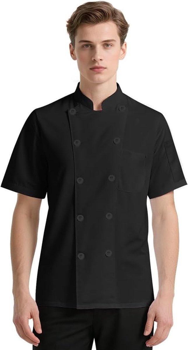 Koksjas korte mouw - wit/zwart - professionele kwaliteit - ideaal voor chefs - ShopVlot