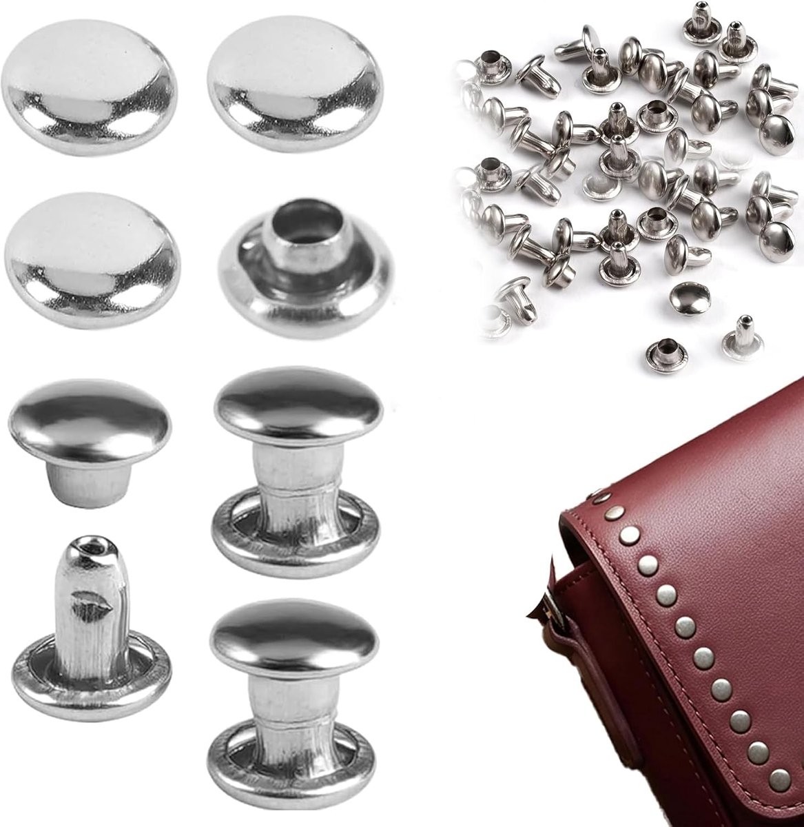 Leren Rivets 6mm - Dubbele Kappen - RVS - Ideaal voor Handwerken - ShopVlot