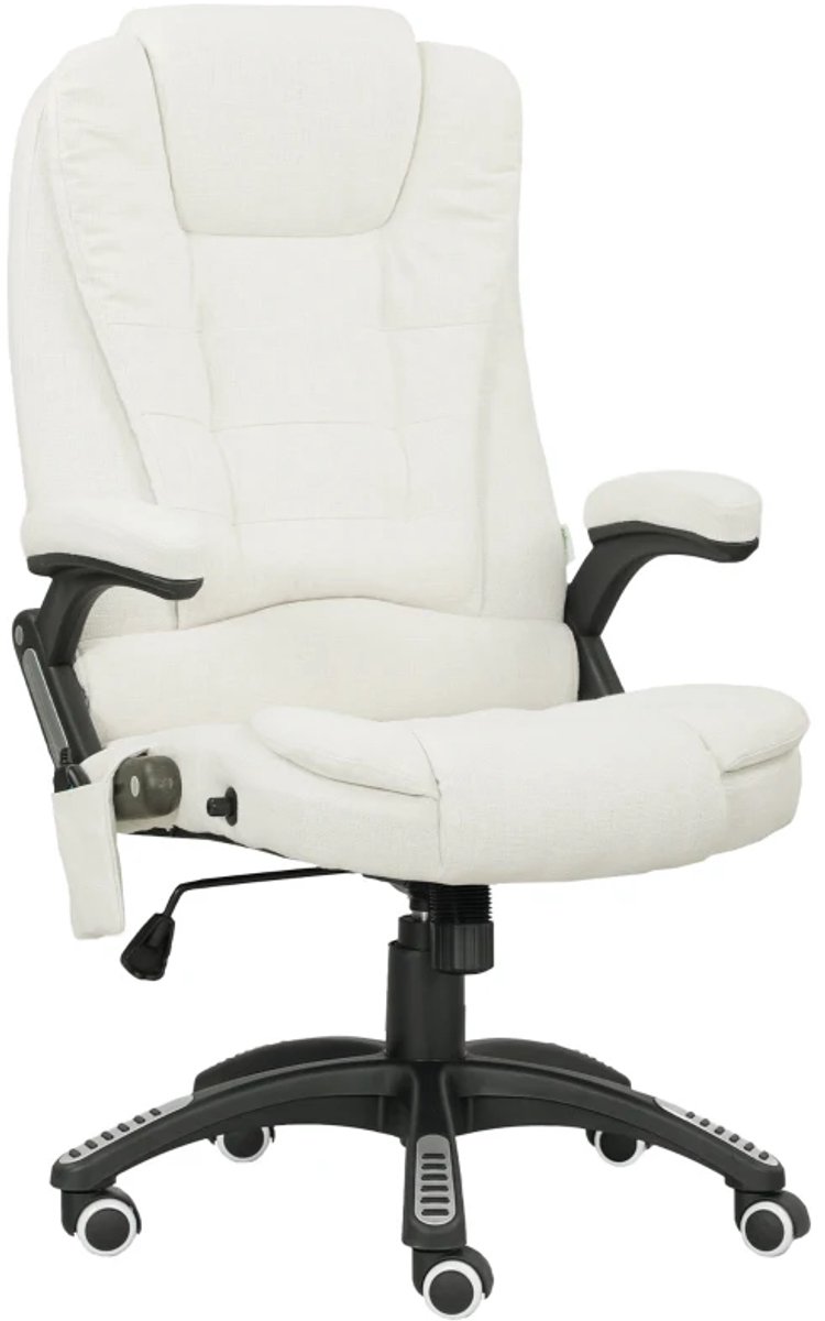 Ergonomische Bureaustoel met Massagefunctie & Verwarmingsfunctie - In Hoogte Verstelbaar - Max. kanteling 130° - 360° Draaibaar - Kantoorstoel - Gamestoel - Volwassenen Stoel - Directiestoel - Computerstoel - Crèmewit
