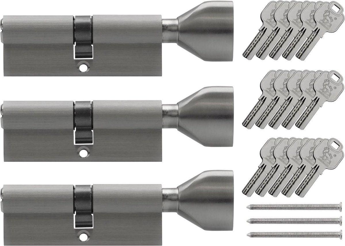 3x knopcilinder KSN 80 mm 40/40 gelijksluitend, incl. 15 sleutels