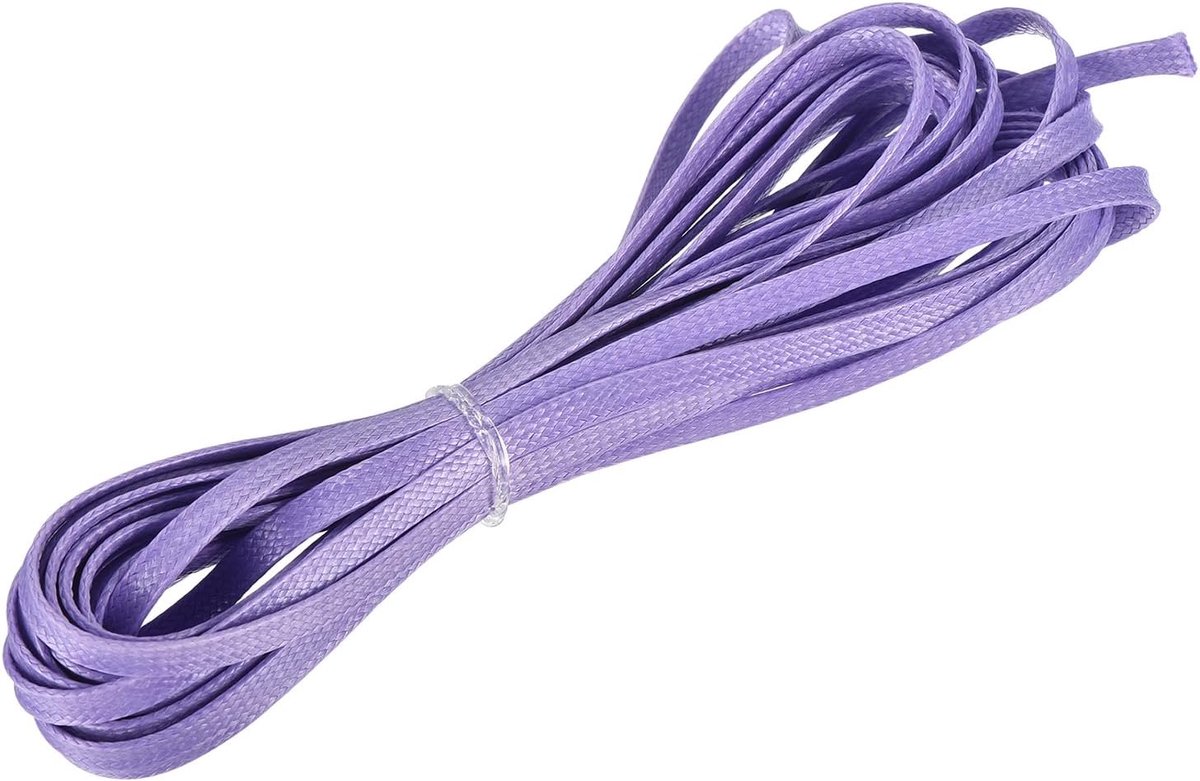 Platte gewaxte draden, 5 yard 4 mm leer naaigaren polyester gewaxt koord voor handnaaien weven armband halsketting doe-het-zelf handwerk, lichtpaars