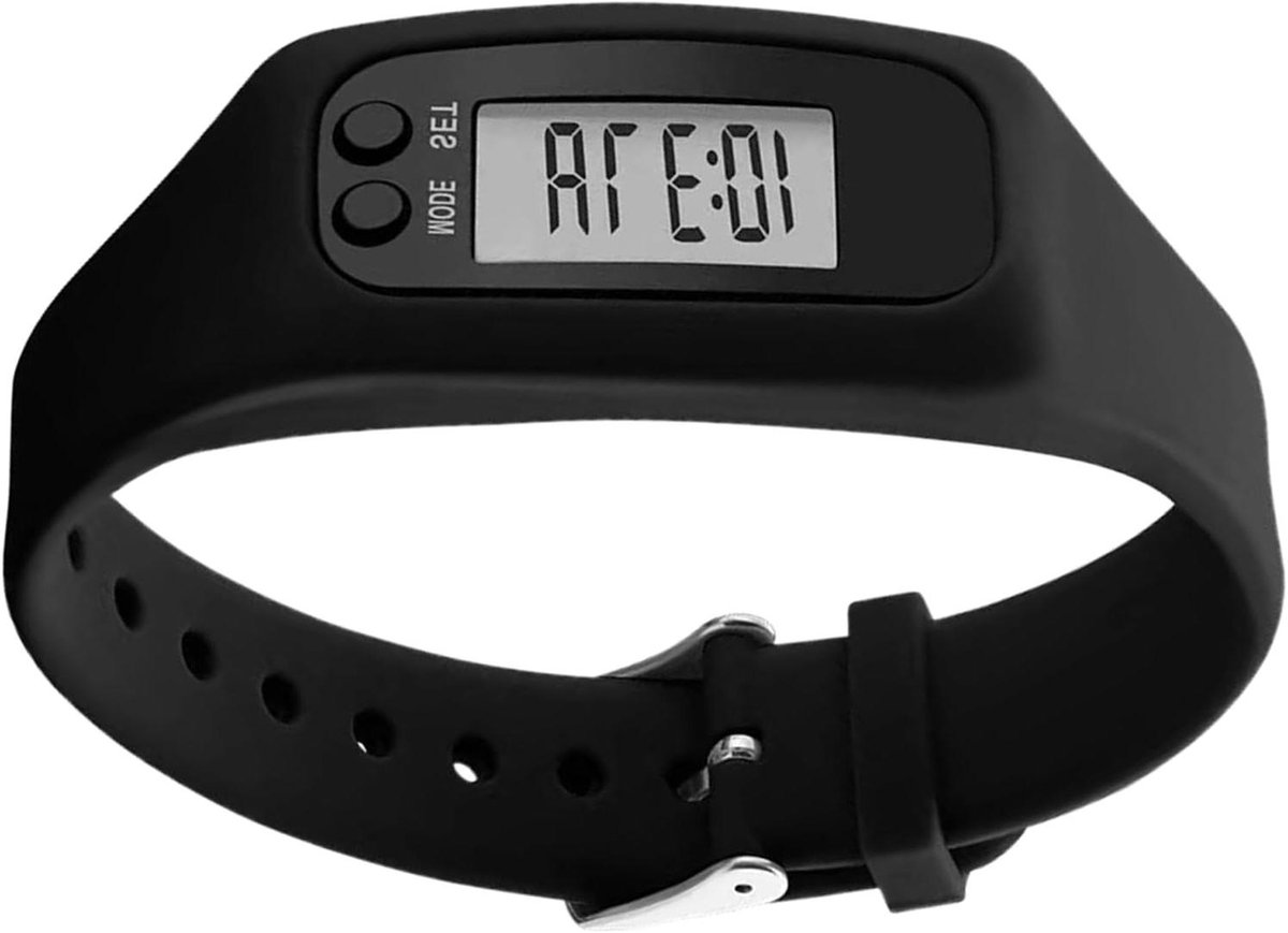 Stappenteller Horloge - Fitness Monitor - Dagelijkse Activiteit Meten - Eenvoudige Bediening - 25x2.7cm - Zwart