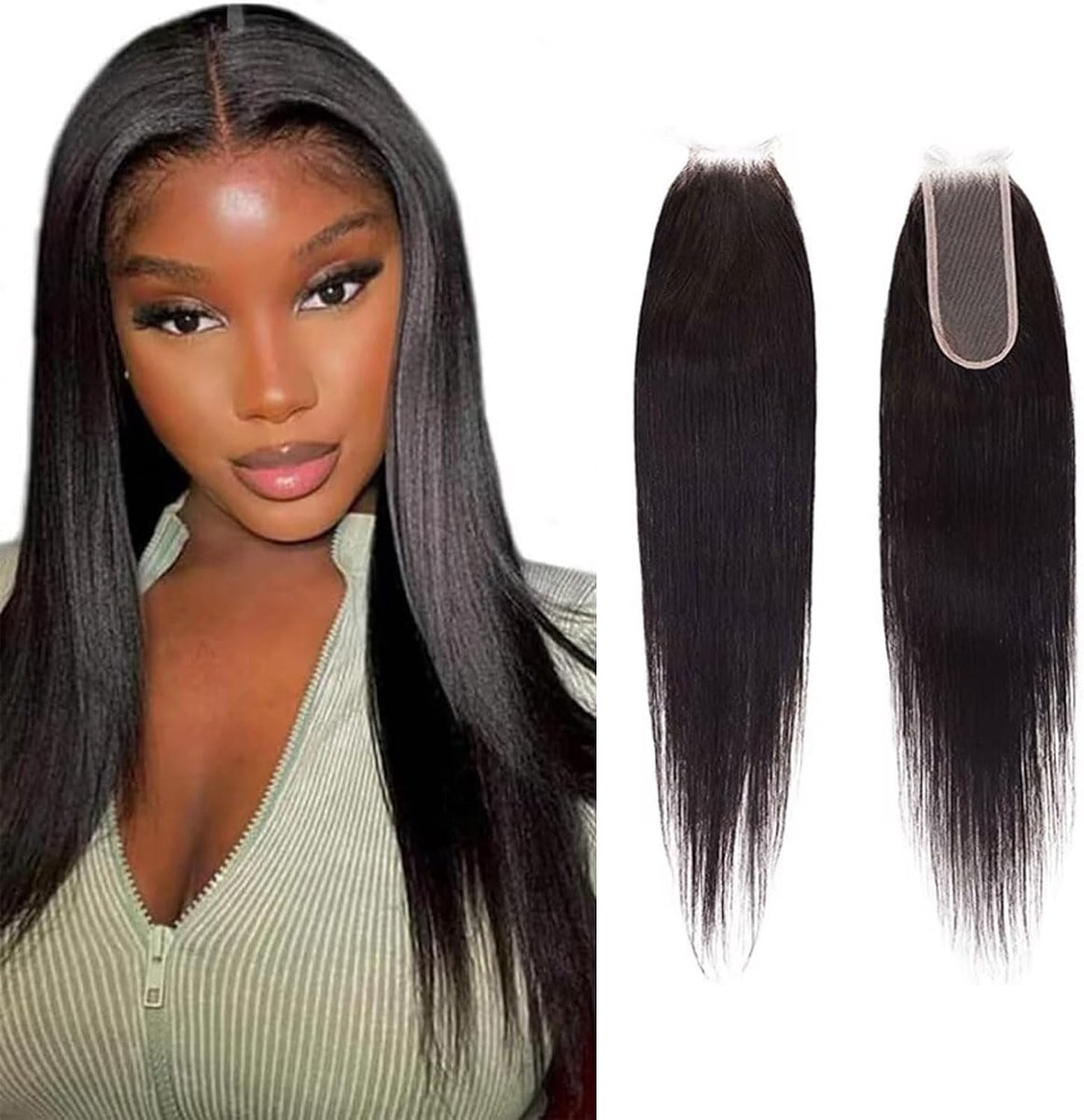 Human Hair 2x6 Straight Closure with Baby Hair Brazilian Virgin Free Part Lace Closure for Black Women Natural Remy Soft Transparent Lace Closures 18 Inch