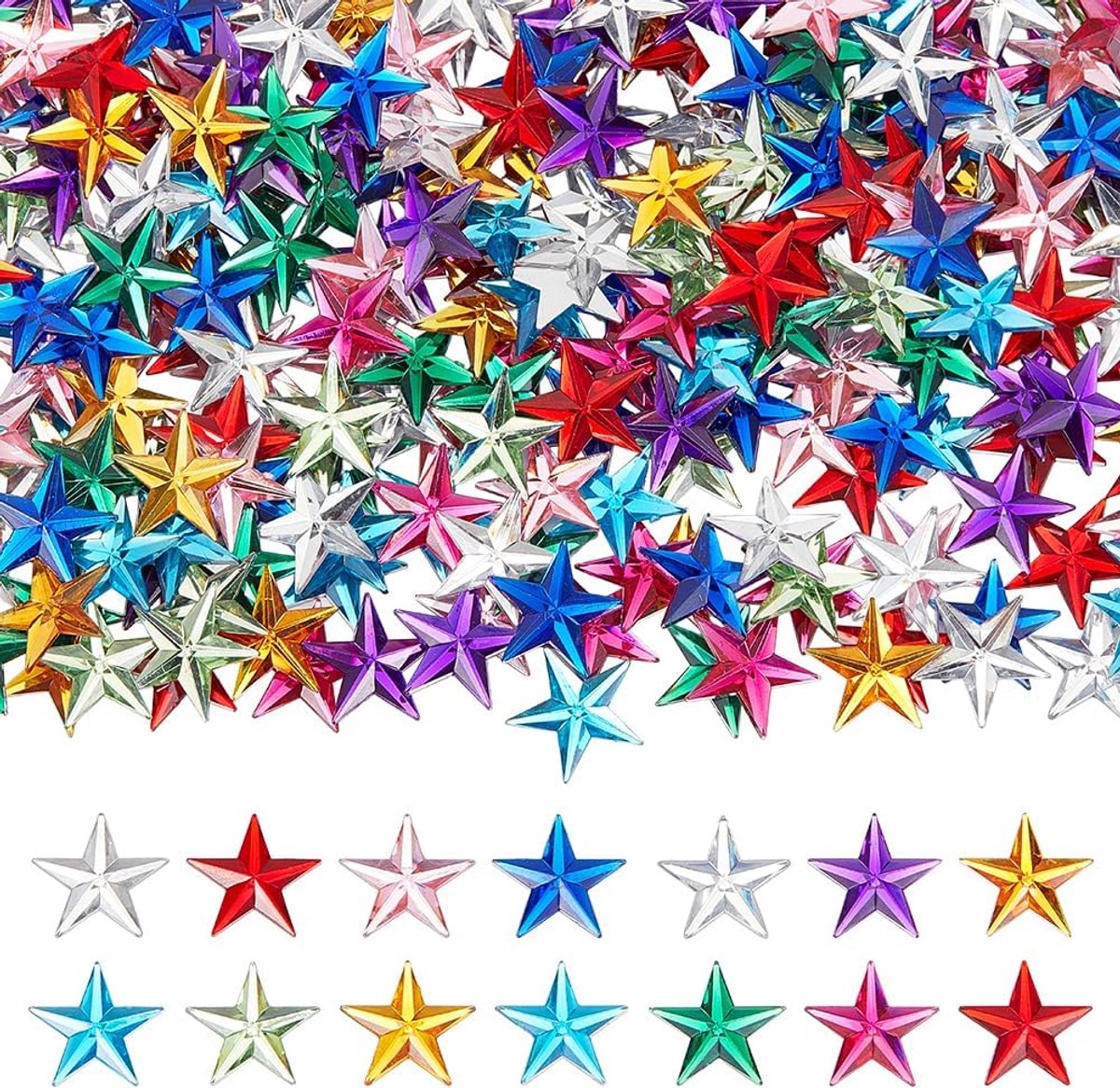 400 stuks gekleurde ster strass-steentjes acryl ster kristallen stenen platte rug sterren glitter kristallen stenen voor Kerstmis patriottische decoratie DIY knutselen sieraden maken 14 x 13