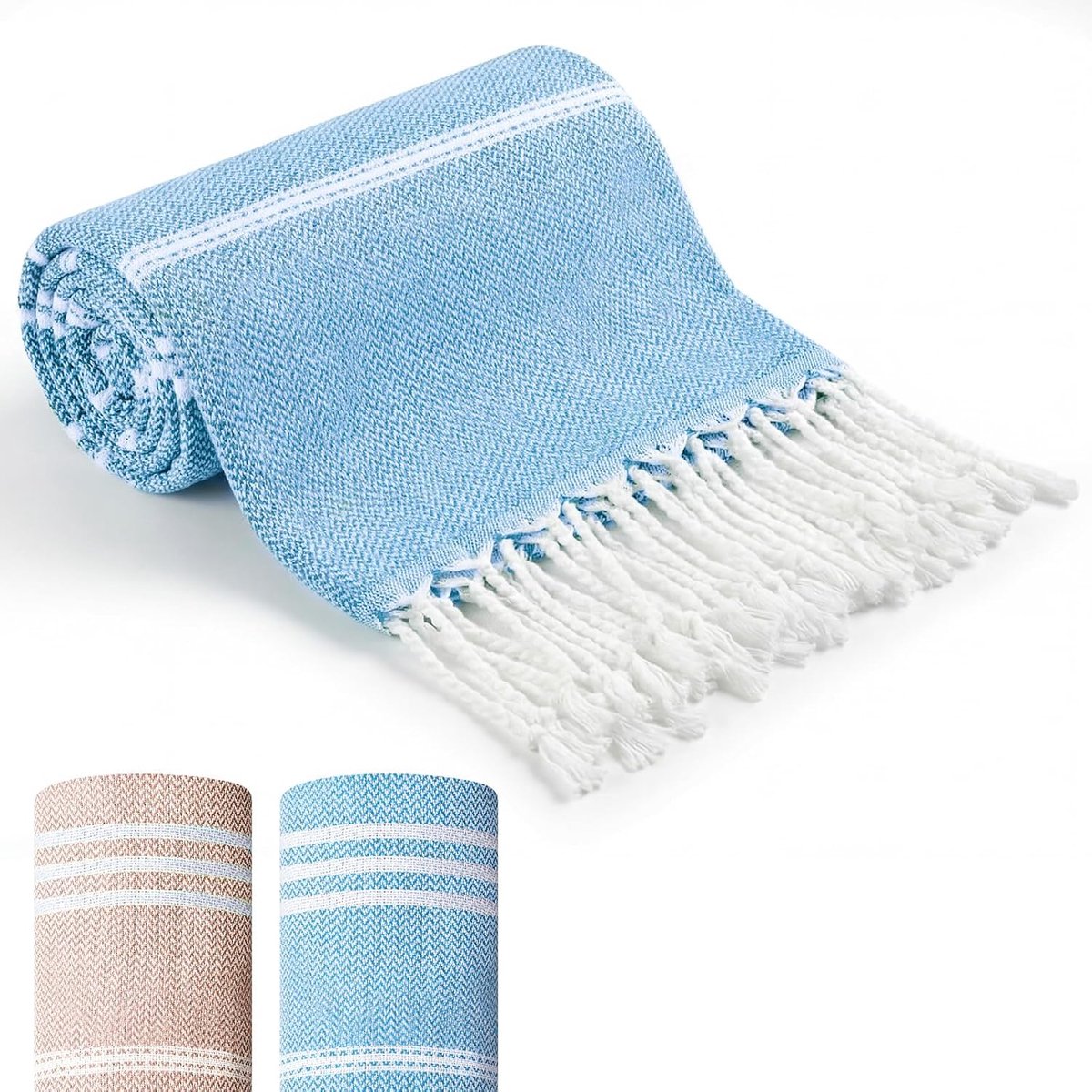 2 Zachte Strandhanddoeken Volwassenen Absorberende Grote Lichtgewicht Turkse Strandhanddoek Hammamhanddoek Voor Yoga Sauna Spa(90 x 180 cm,Blauw, Bruin)