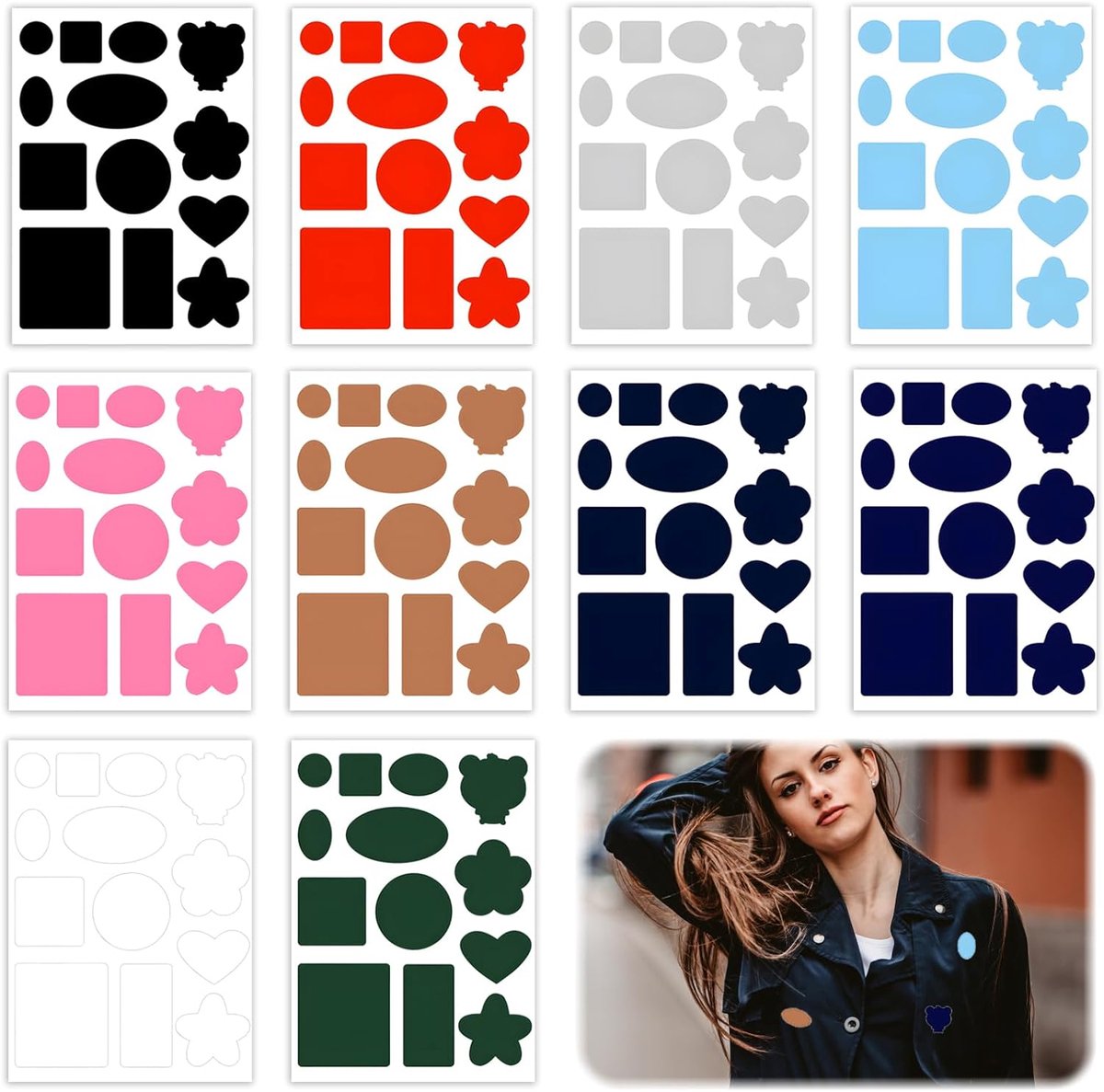 10 vellen donsjack, reparatieset, 130 stuks nylon patches, zelfklevende stof, patchdonsjack, reparatiepatches, donsjacks, waterdichte nylon stickers, voor jassen, bovenkleding