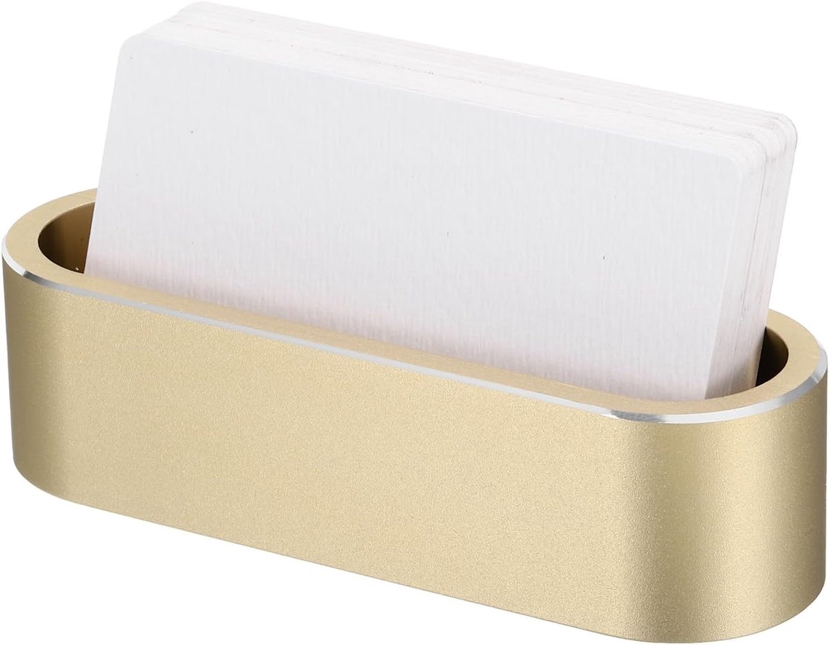 Visitekaarthouder voor bureau, metalen naamkaart display organizer aluminiumlegering desktop kaartstandaards voor kantoor bureau organisatie, champagne goud