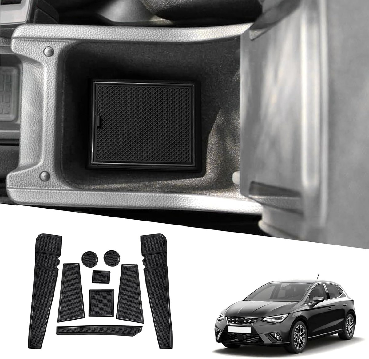 Compatibel met Seat Ibiza type 6F 2018-2024 Arona SUV 2017-2024 antislipmatten middenconsole armleuning rubberen matten bekerhouder mat bedieningslans antislip deurnaad matten 9 stuks