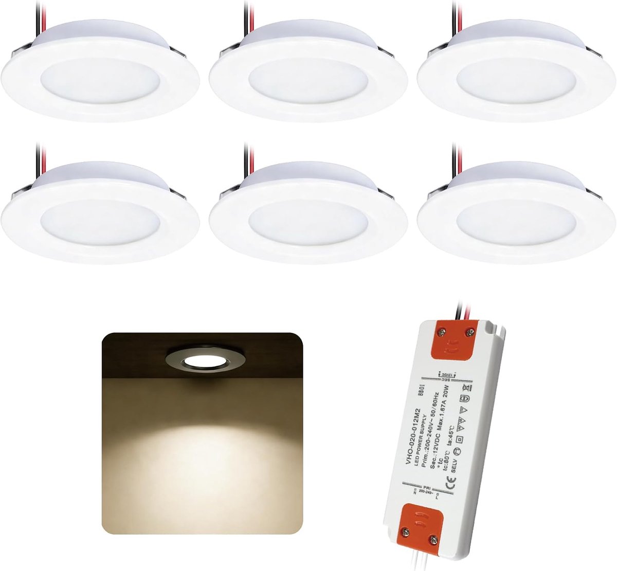 6 Stuks LED Inbouwspots Voor Plafond 3W 12DC, Verzonken Spotlights Met 230V Trafo, Ultra Dun Uitsparingsmaat Φ55-58MM Spotlights Voor Badkamer Slaapkamer Keuken Woonkamer Kast(Wit Warm Natuurlijk)