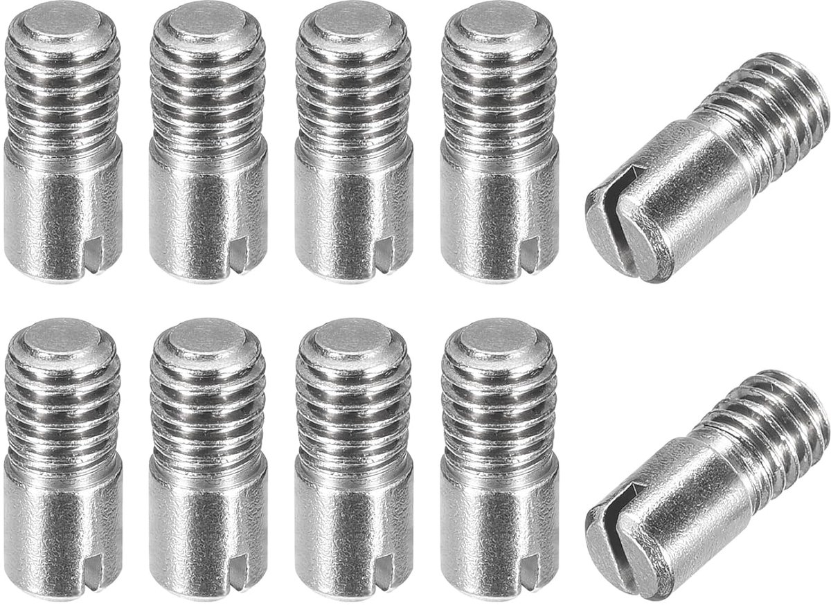 Sourcing map 10 stuks M6 x 14 mm cilinderpen met sleuf van 304 roestvrij staal met buitendraad voor het positioneren van meubels en kasten