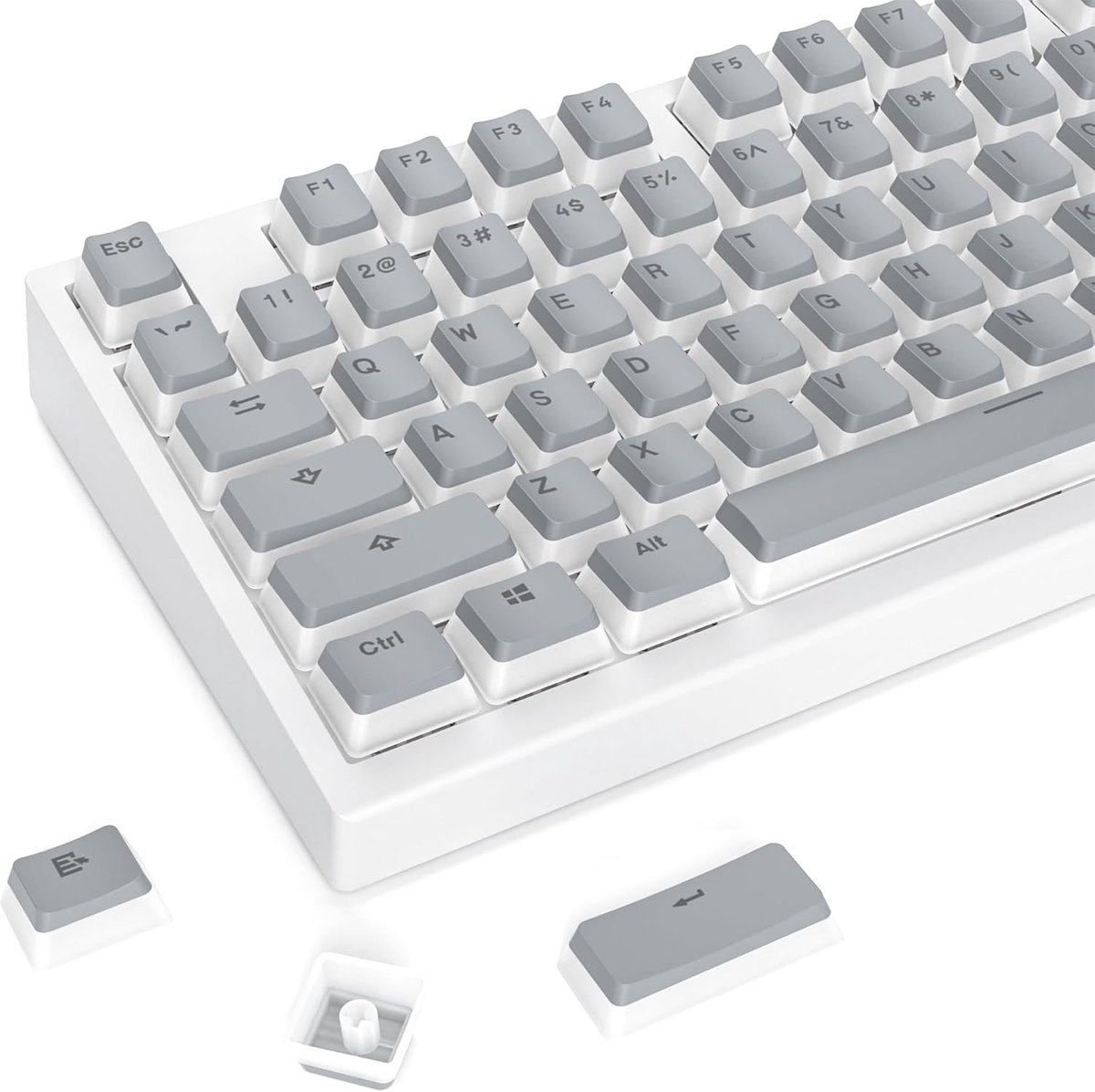 Double Shot PBT Pudding Keycaps met transparante laag, 117 toetsen OEM-profiel keycaps set, geschikt voor lay-out 61/68/82/84/87/96/104 toetsen voor mechanisch toetsenbord(Gray Pudding)
