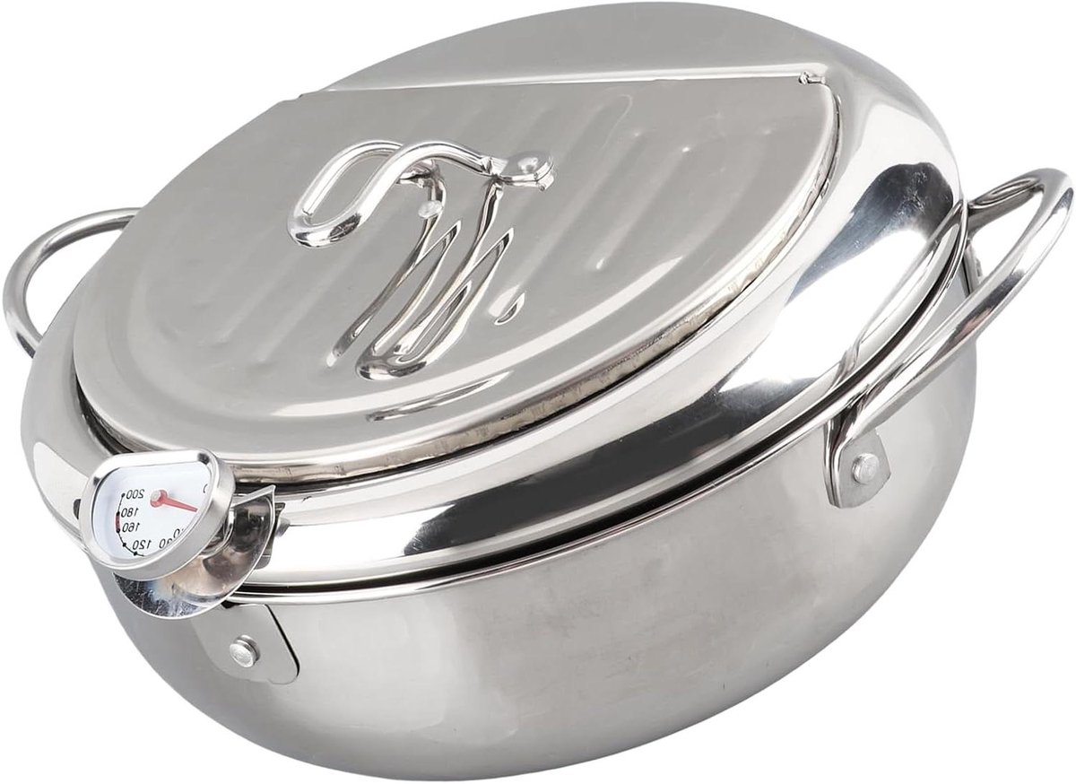 Mini Frituurpan - Japanse Pan - Thuis Frituren - Met Thermometer - 20 Cm - Zilver
