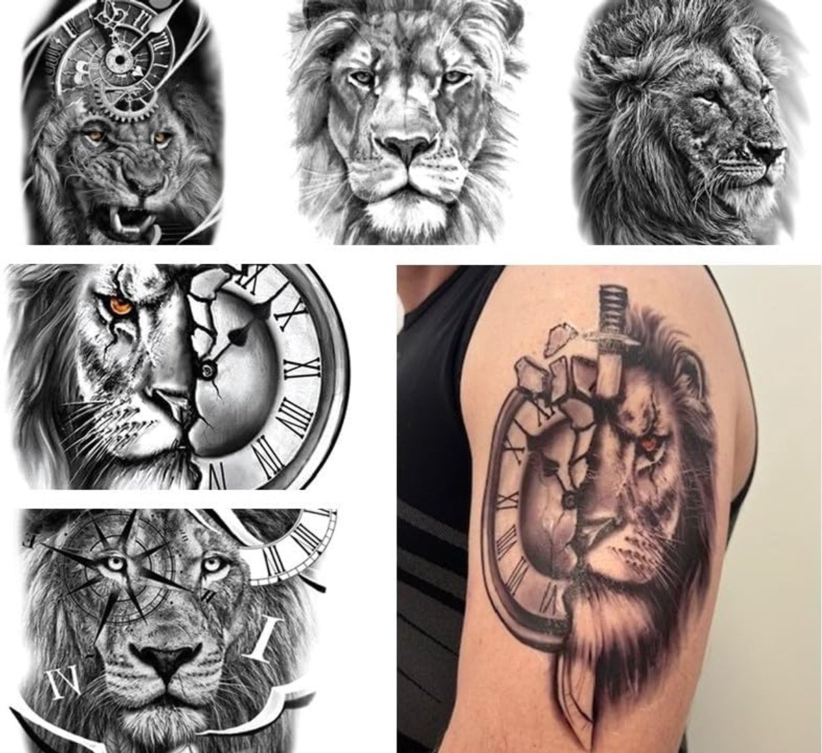 Armtatoeages, fake tatoeages, festival, tatoeages, leeuwen, tatoeages, 5 vellen set