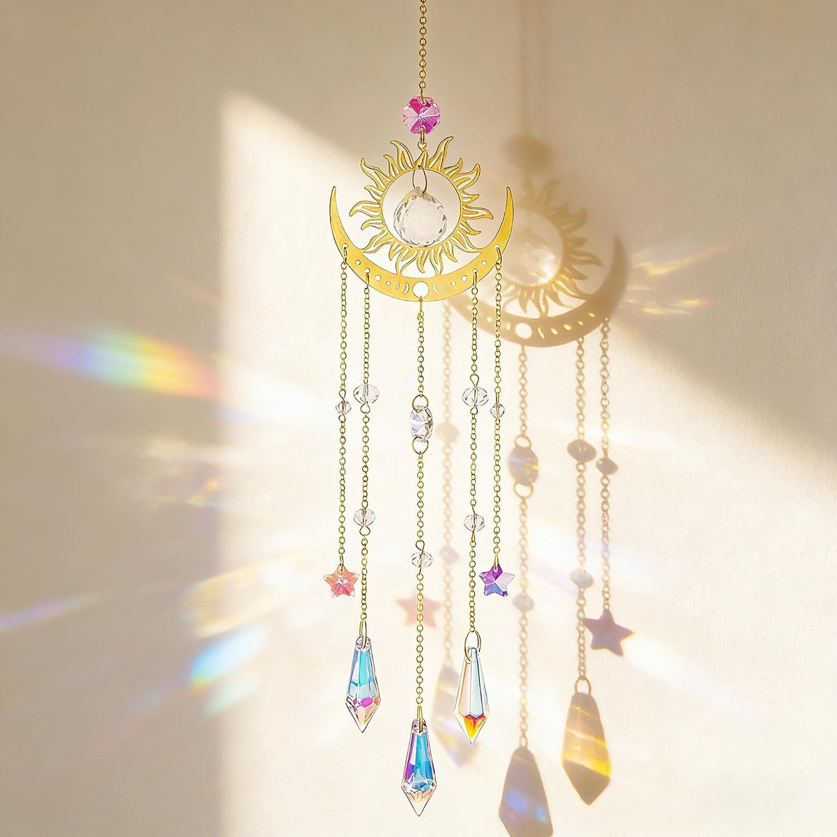 Zonnevanger kristal met prisma's, regenboog-effect, raamdecoratie, hangend voor ramen, balkon en tuin, elegant windspel als lichtvanger en cadeau