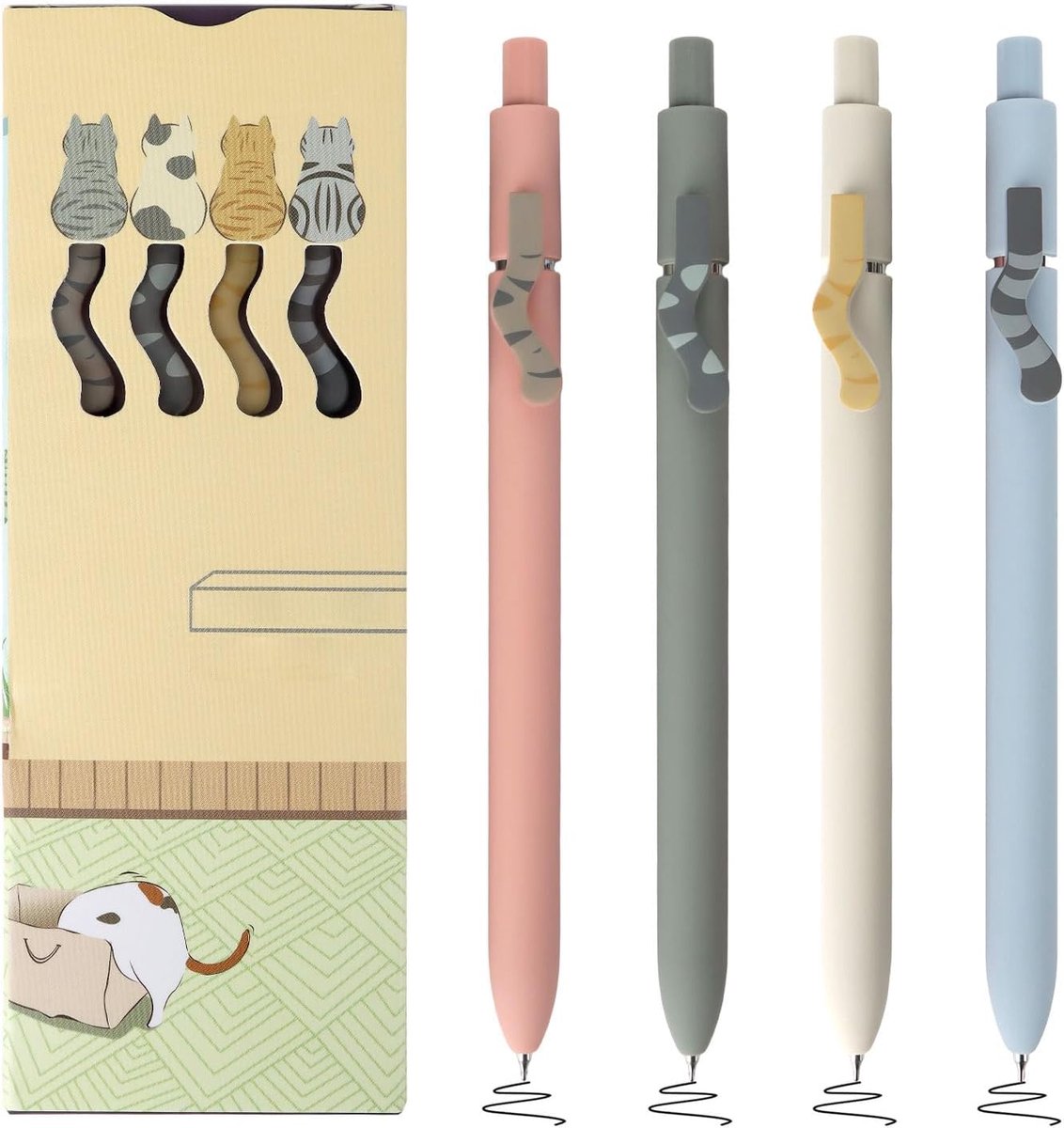 Gelpennen met kattenstaart, 0,5 mm zwarte vulling, schattig kattendesign, sneldrogende inkt, glad schrijven voor kantoor en geschenken