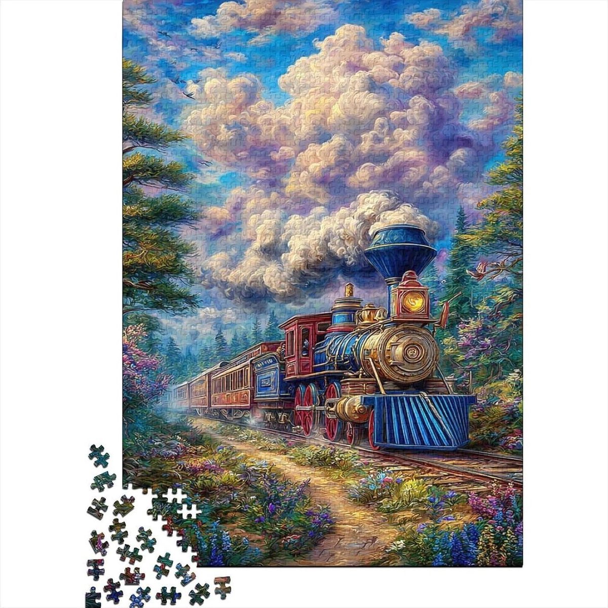 Stoomtrein Puzzel - Landschap Puzzel - Ontspanning Thuis - 1000 Stukjes - 38 x 26 cm - Boslandschap