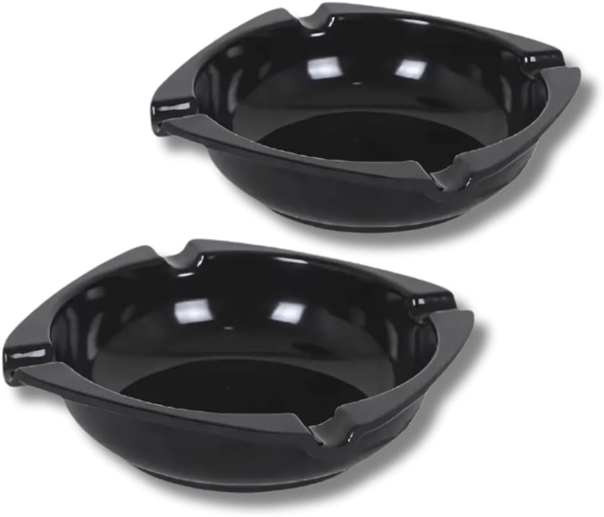 Set van 2 melamine asbakken - 10 cm in diameter - Compact, licht, duurzaam en veelzijdig - 2 stuks, zwart