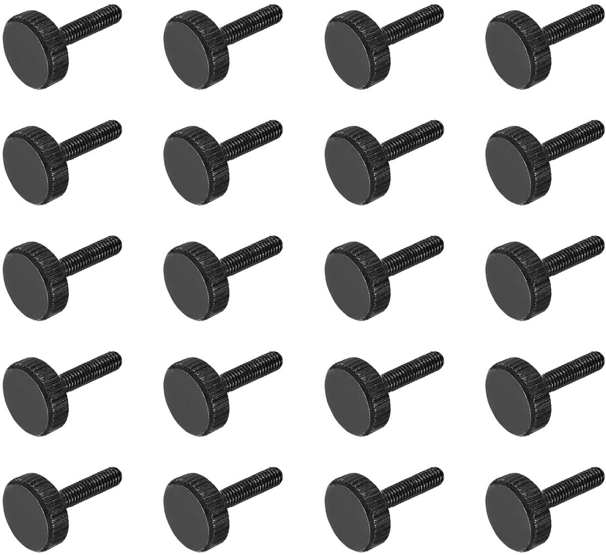 20 stuks handschroeven, M3 x 12 mm, met platte kopschroeven, zwart staal, metrische bouten met groeven, handmatige aandraakknoppen, schroefdraadschroeven