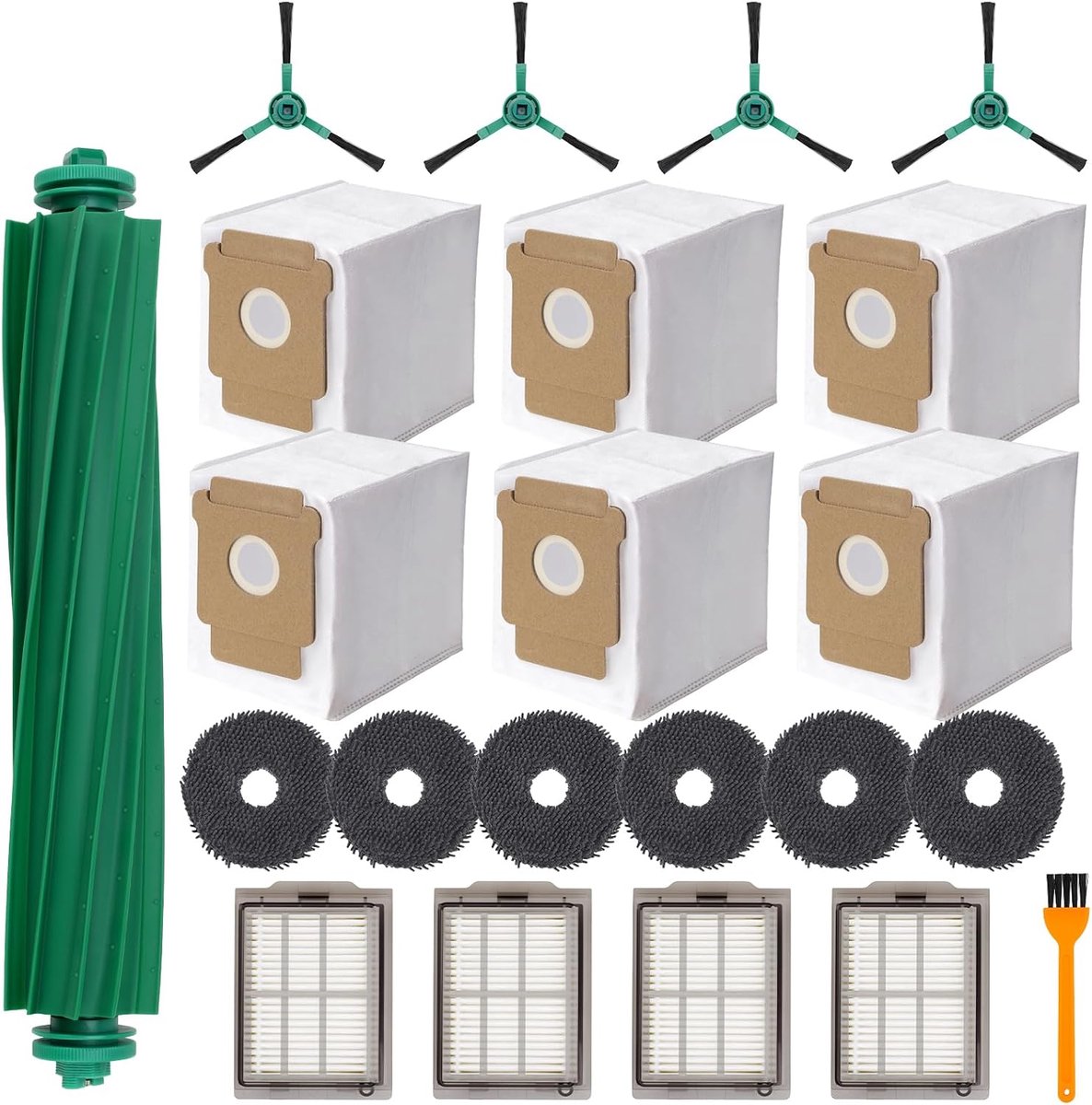 22-delige accessoires voor iRobot Roomba Plus 405/505/507 robotstofzuiger: 1 hoofdborstel, 4 zijborstels, 4 HEPA-filters, 6 wisdoekjes, 6 stofzakken, 1 reinigingsborstel