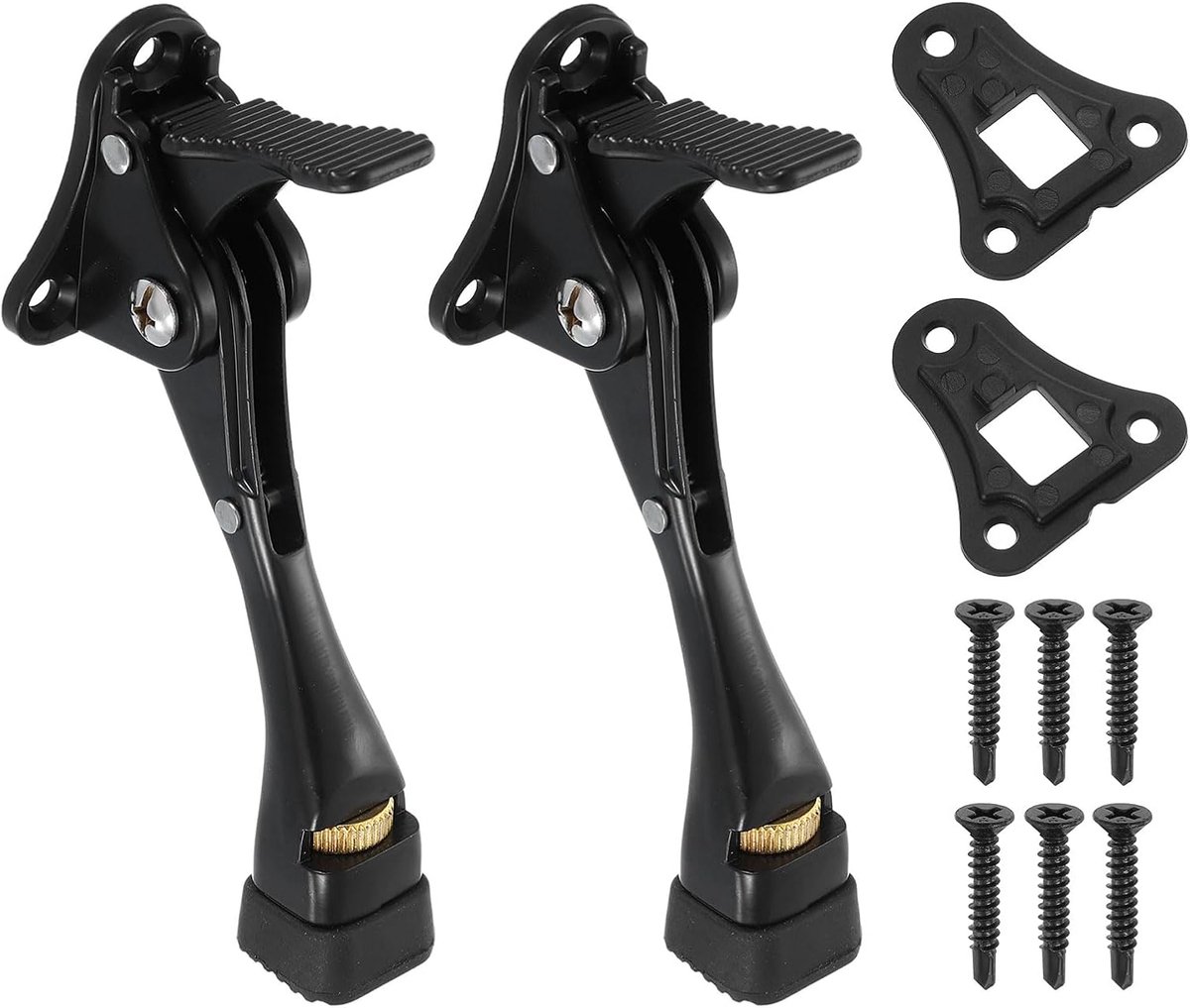 Kickdown deurstopper, 10 cm (4 inch), pedaal-deurstopper, in hoogte verstelbare rubberen voet, zwart, verpakking van 2 stuks
