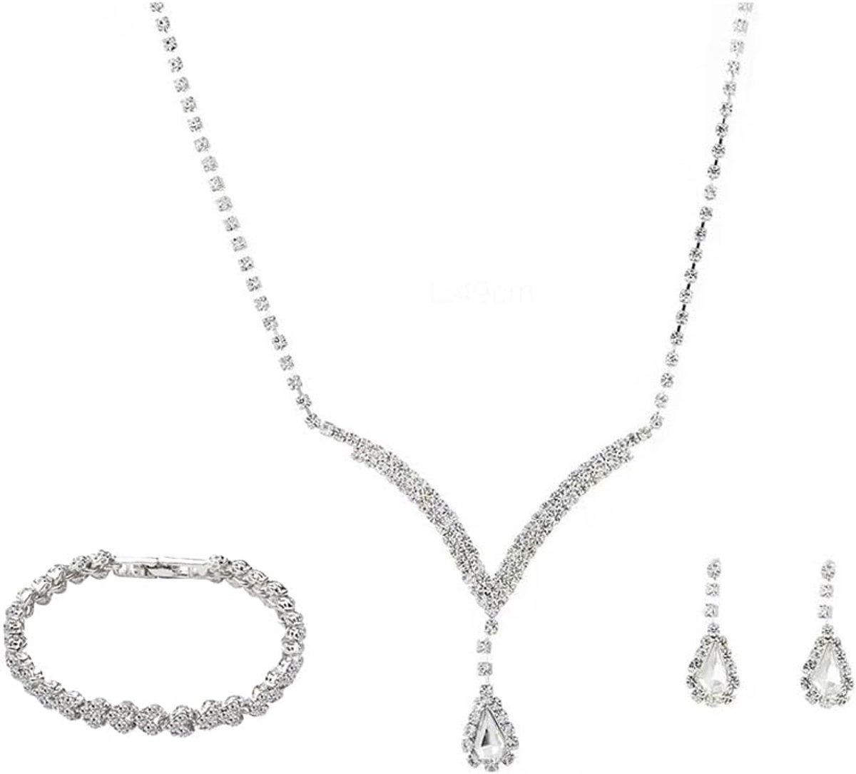 3 Stuks Bruidssieraden Set Dames Sieradenset Halsketting Armband Oorbellen Druppel Hanger Trouwsieraden Bruiloft Sieraden Set Voor Bruid Gala Feest Ceremonie