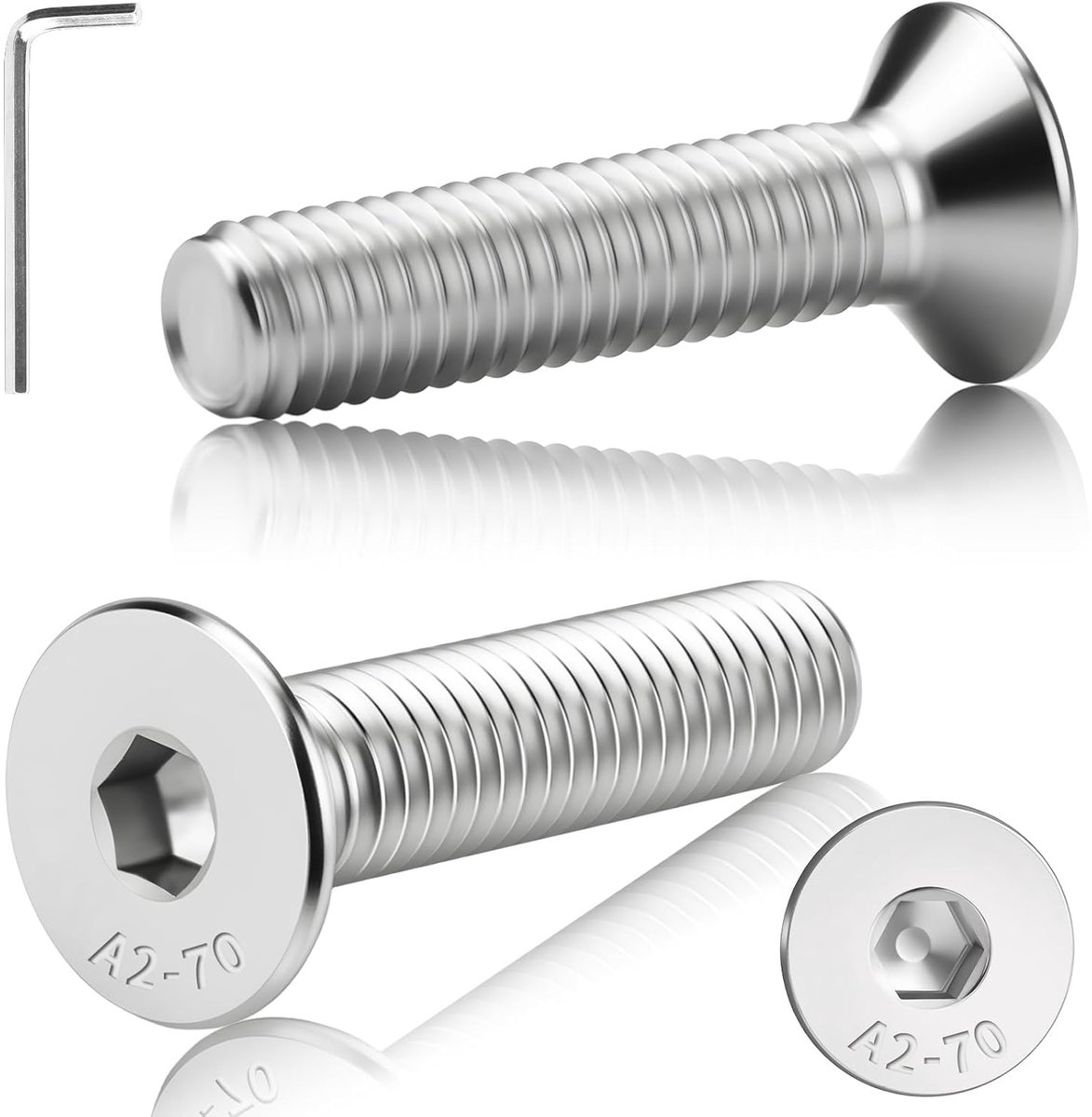 60 Stk M4X25mm Verzonken kopschroeven, roestvrij staal, DIN 7991, A2 V2A, verzonken kop, binnenzeskant, verzonken schroef met volledige schroefdraad met binnenzeskantsleutel, zilver