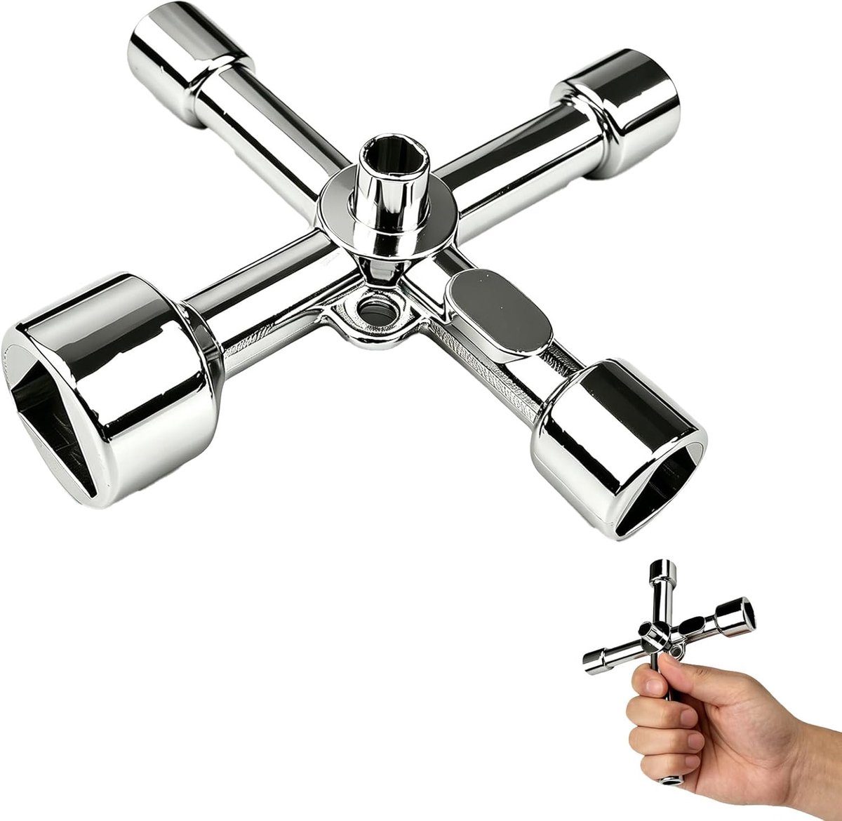 Sleutel, 5-in-1, 4-weg zinklegering, driehoekige sleutel (binnendiameter 5/8/9/10/13 mm), driehoekige sleutel voor elektrische dozen, water-/gasmeters, technische kasten en vuilnisbakken