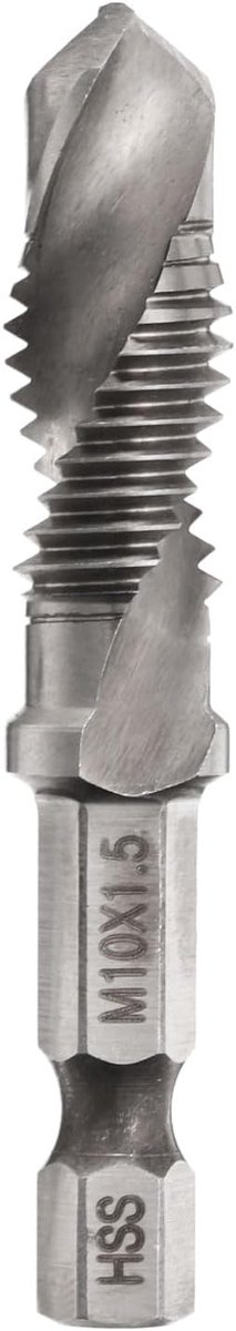 Combi-schroefdraadboor, metrisch M10 x 1,5, schroefdraad 1/4 inch, zeskantschacht, schroefdraadboor, spiraalschroeven, hogesnelheidsstaal (Hss) 6542