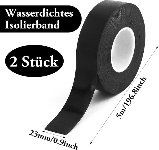 Isolatietape, 5 m, zelfklevend, waterdicht, rubberen tape, vulkaniseerband voor slang, noodreparatie, kabelisolatie, 2 stuks — afbeelding 2