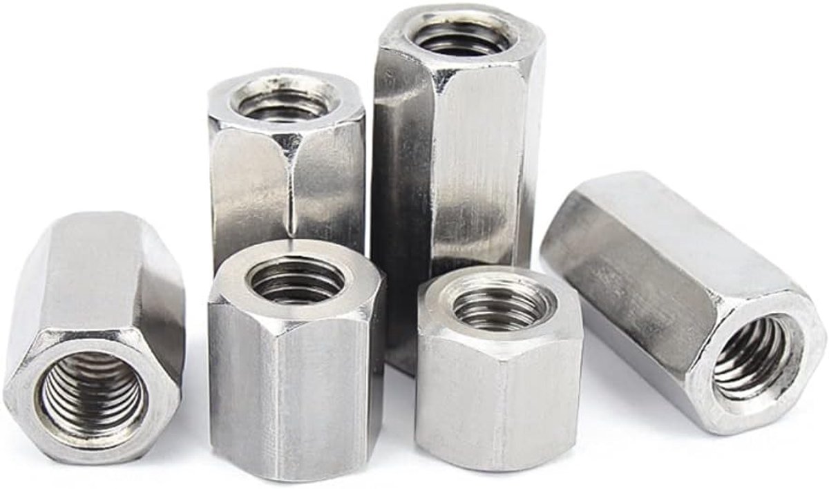 Lange moeren, zeskantmoeren, koppelingsmoeren, zeskantmoeren, Roestvrij staal schroefdraadbevestigingen (M12×19×50mm,1 pcs)