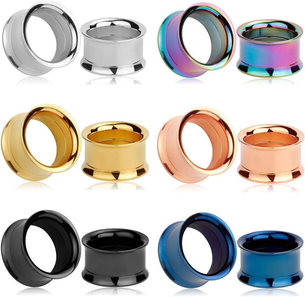 12 stuks oorplugs van roestvrij staal, grote uitlopende plugs van legering, maat 6 mm tot 25 mm