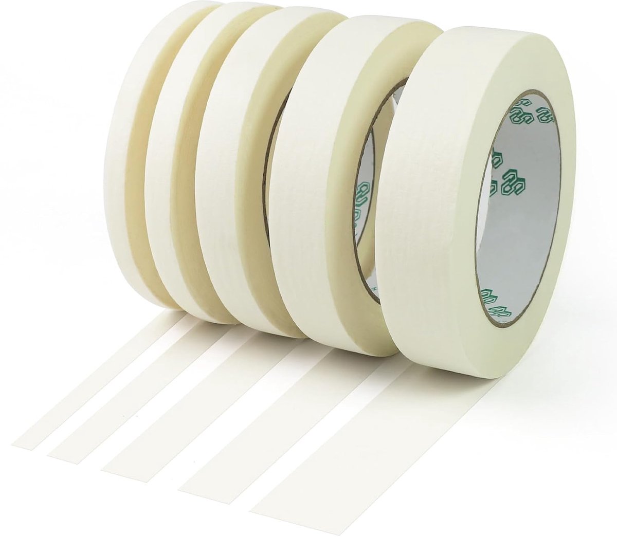 5 rollen witte schildertape, afplakband 8 mm/10 mm/15 mm/20 mm/25 mm breed x 50 m, schildertape voor scherpe kleurlijnen, afneembaar schilderplakband, afdekband voor autolakken, schilderkunst, gevel