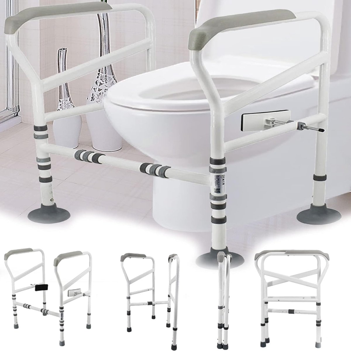 Toiletstoel verhoogd frame - hoogteverstelbaar - anti-slip - ondersteuning voor grote toiletten - ShopVlot