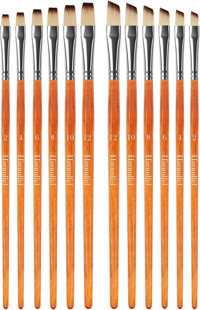 Verfkwasten set 12-delig - platte en schuine kwasten - voor acryl, waterverf, olie en gouache - ShopVlot