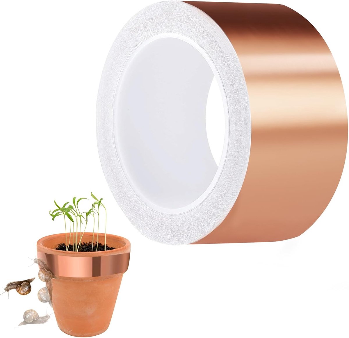 Koper tape tegen slakken 50 mm x 20 m - zelfklevend - slakkenbescherming - ideaal voor planten in de tuin - ShopVlot