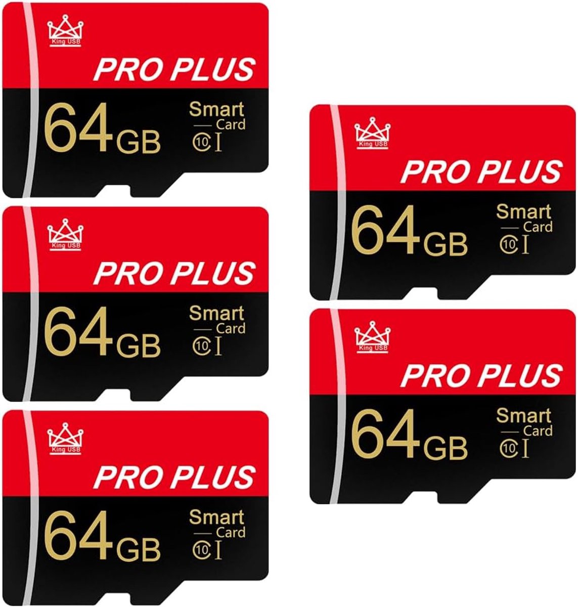 SnelShoppen - 5x 64GB Geheugenkaarten met Adapter, Hoge Snelheid UHS-I C10 A1 TF Kaarten voor Tablet, Smartphone, Camera, Auto Audio en Gameconsole