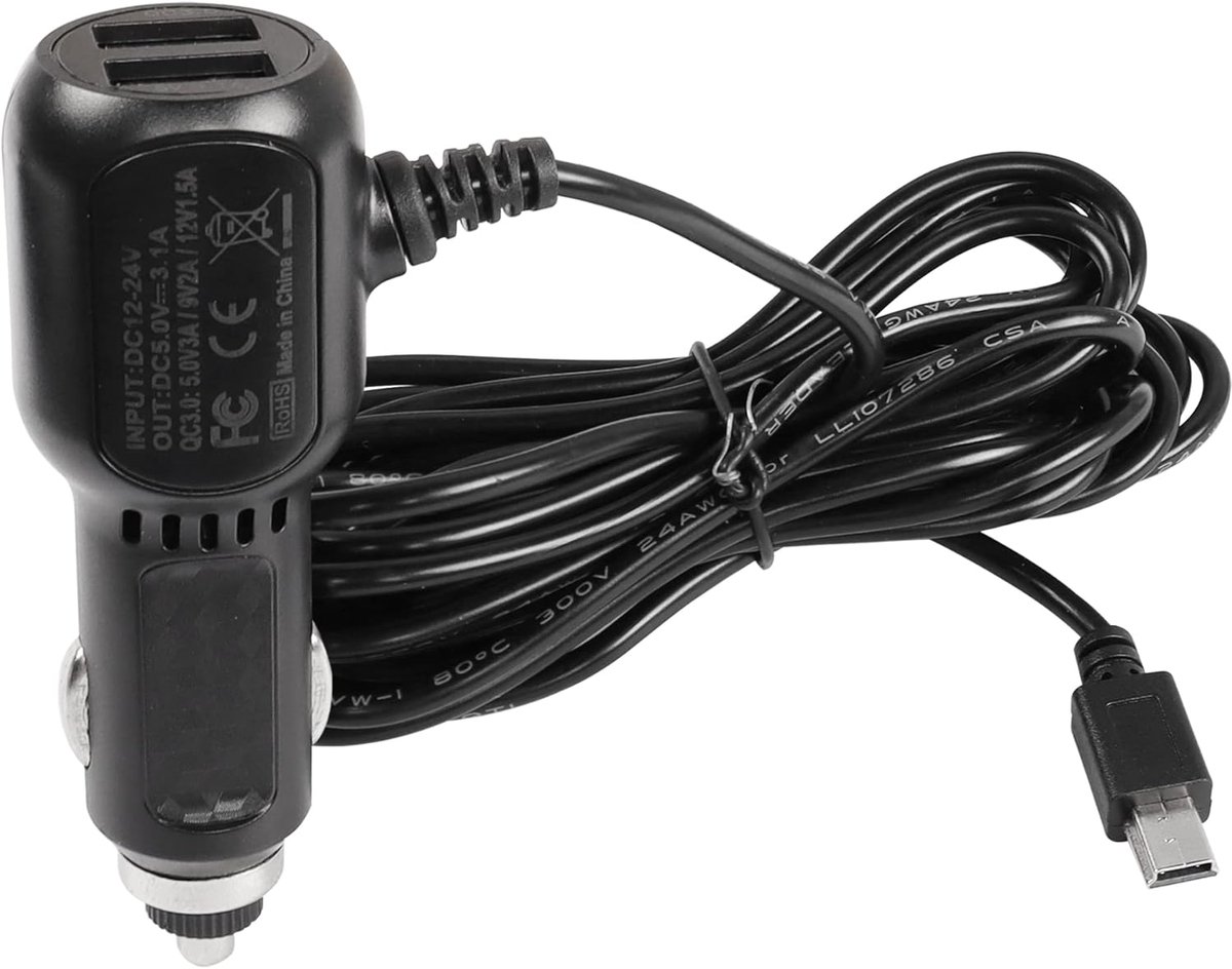 SnelShoppen - Mini USB Oplaadkabel voor Dashcam - Snelle Auto Lader QC3.0 met Dubbele USB Poorten - 3.5m Voeding voor Auto Navigatie en Elektronische
