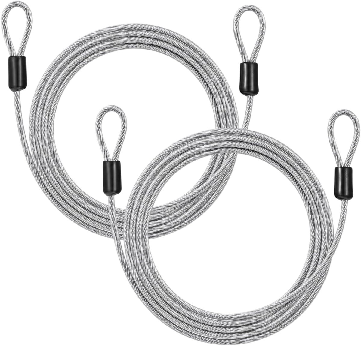 Veiligheidscable 2 m met oogjes - transparant staal - dubbel pack - ideaal voor fiets en tuinmeubilair - ShopVlot