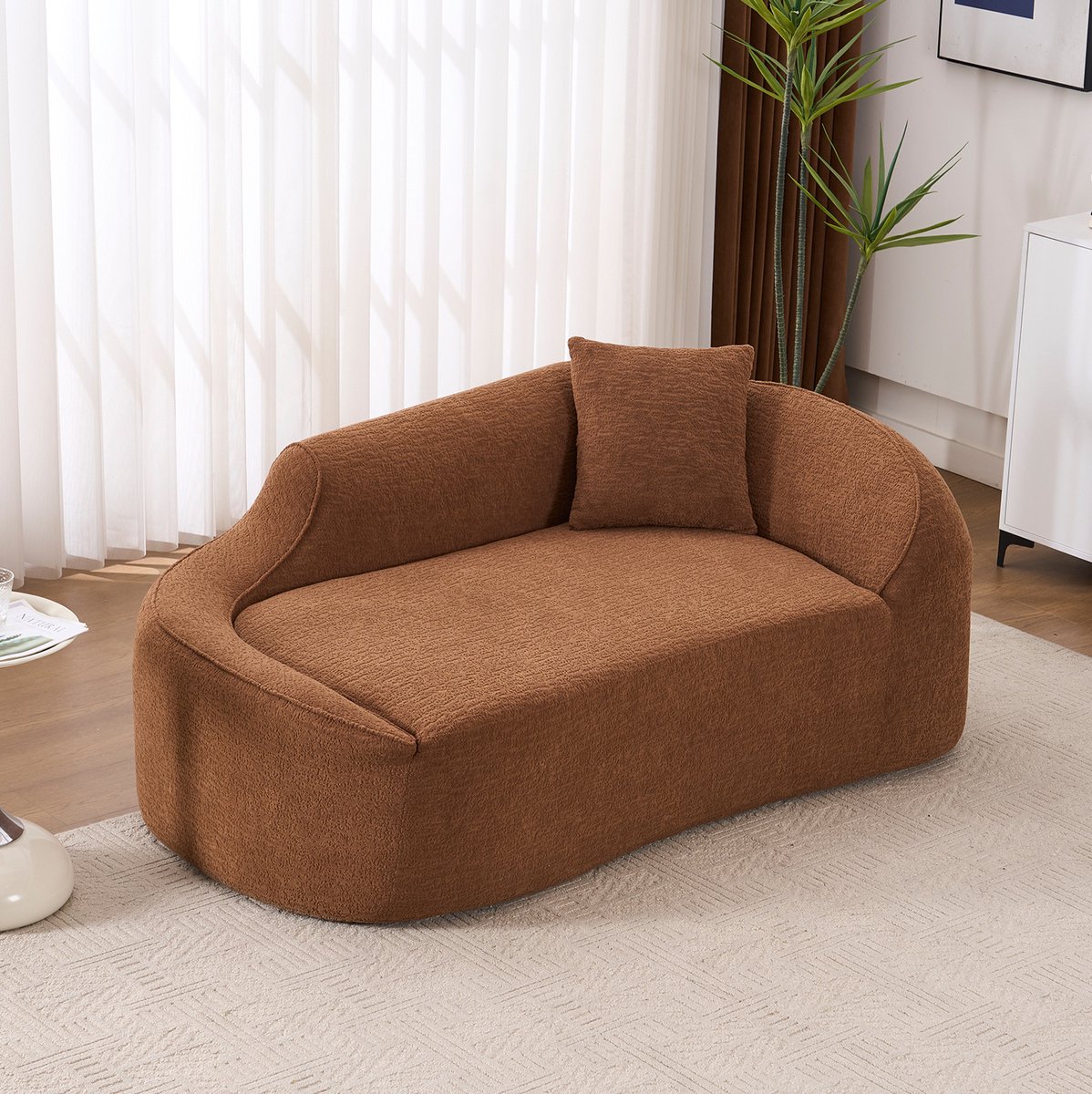 STILVORA Bank Slaapbank 2-Zits - Moderne Gebogen Chaiselongue Met 1 Kussen - Voor Woonkamer, Slaapkamer En Appartement - Chenille Caramel