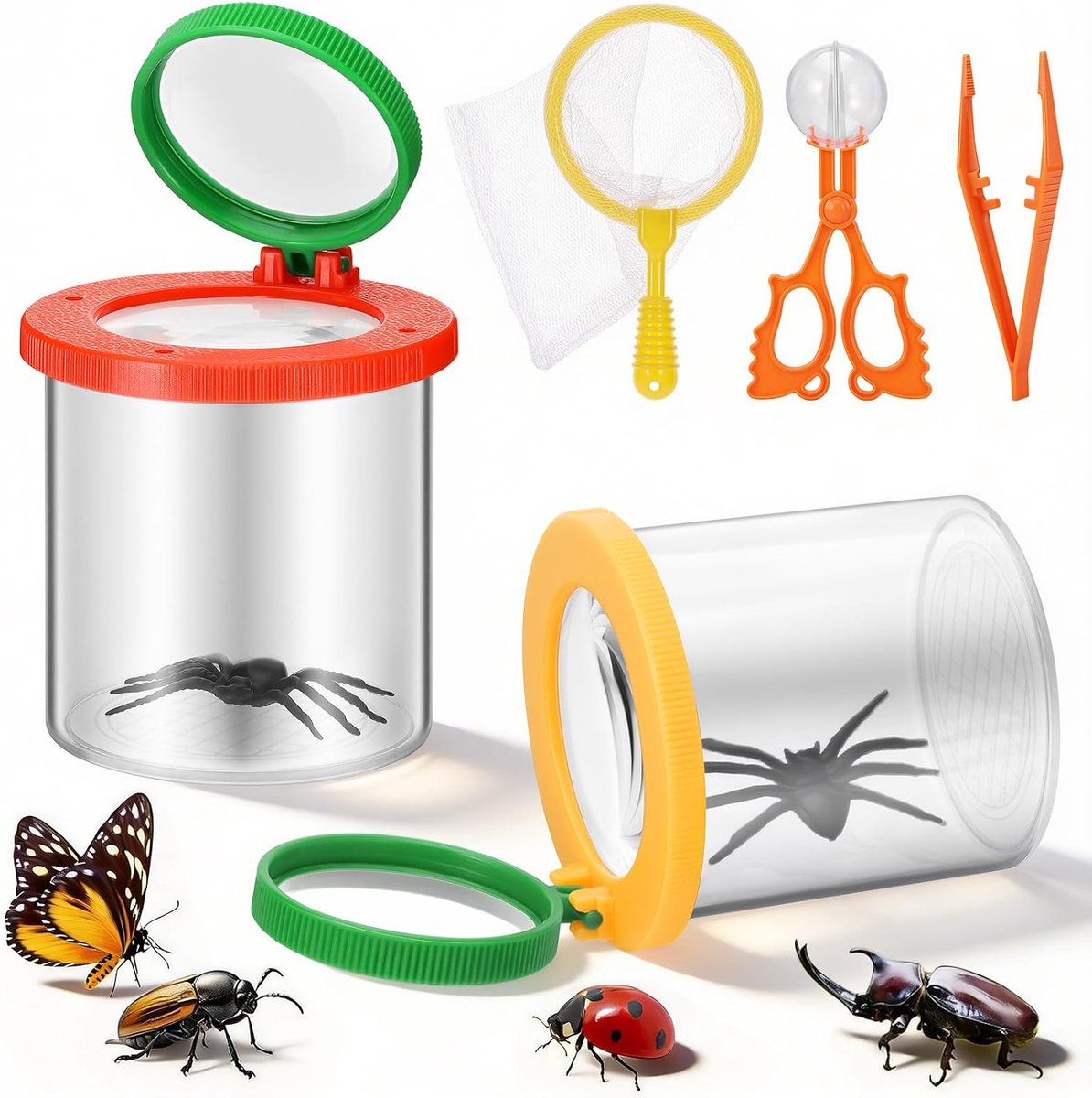 MICHIHOMIE 2 stuks bekerloep set, vergrootglas voor kinderen, vergrootbeker met 3 stuks insectenvangers, insectenglas - ShopVlot