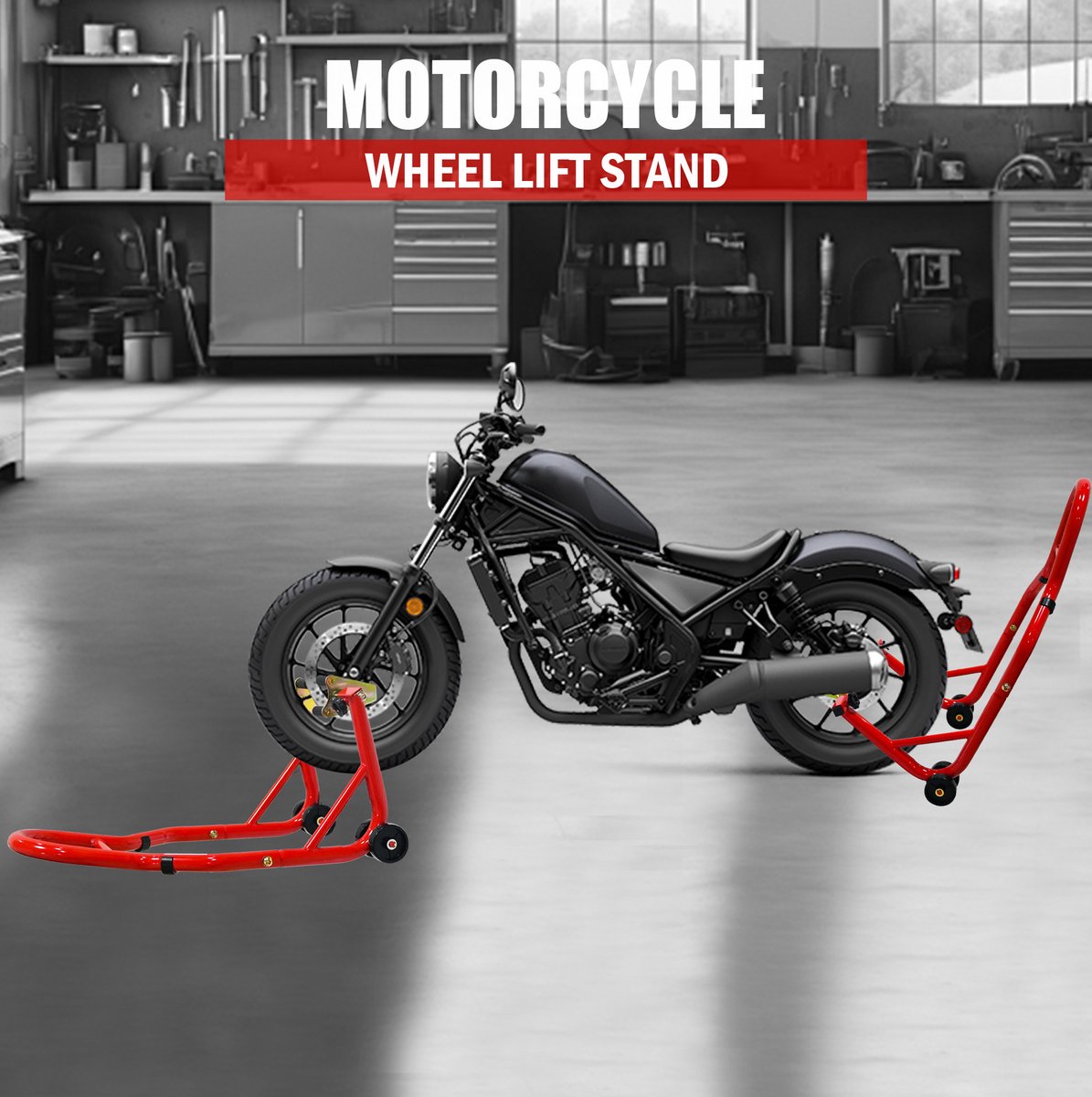 HAUSS SPOLE Motorstandaard – Voor- En Achterheffer Tot 200 Kg – 50,5 X 50,5 X 12 Cm – Staal – Rood – Voor Onderhoud En Stalling