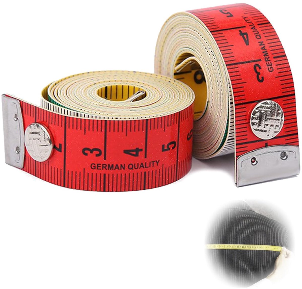 SnelShoppen - 2 Rollen Soft Tape Measure 180 cm - Dubbelzijdige Naaimeter met Kleurenschaal - Geschikt voor Naaiwerk en Dagelijks Gebruik - Geel PVC