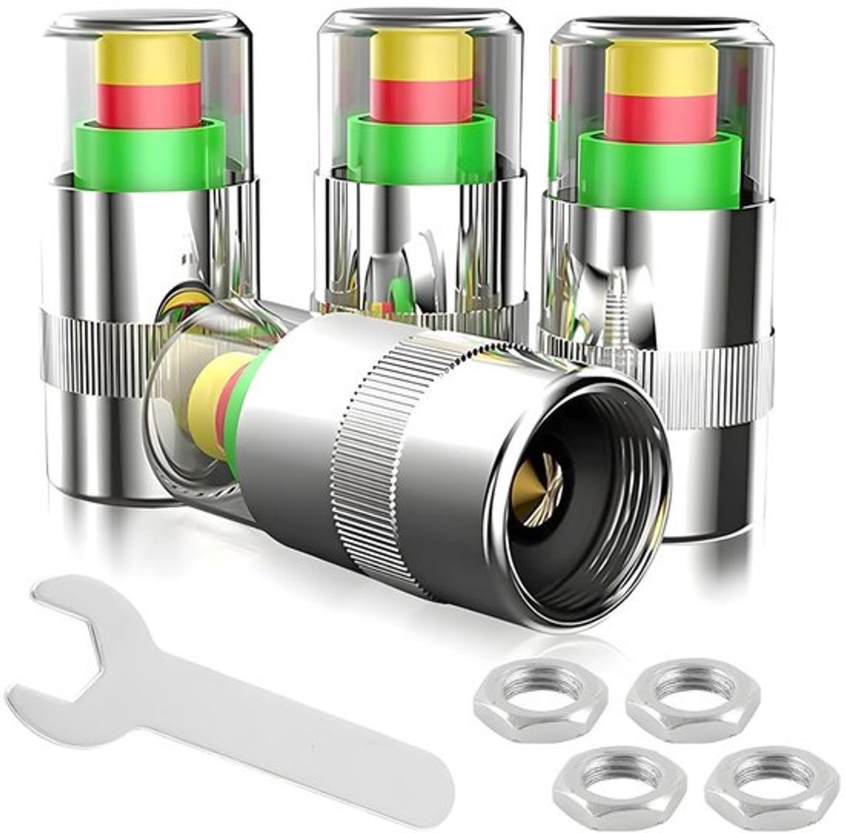 Ventilkappen 4-delig - Roestvrij Stalen Bandenventieldop - Bandenspanningsmonitor - Bandenspanningssensor - Veiligheid - Kleurweergave - Bandendoppen