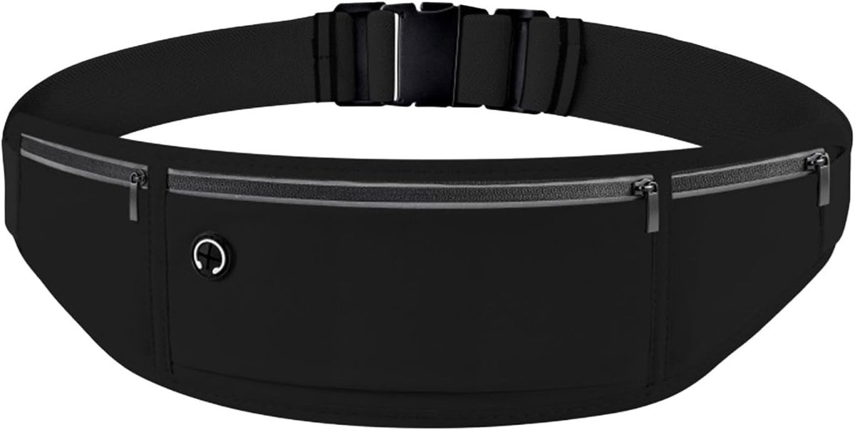 Waterdichte Hardloopriem voor Mobiele Telefoon, Superdunne Heuptas met 3 Vakken, Ideaal voor Joggen, Fitness en Fietsen, Zwart, Sportaccessoire