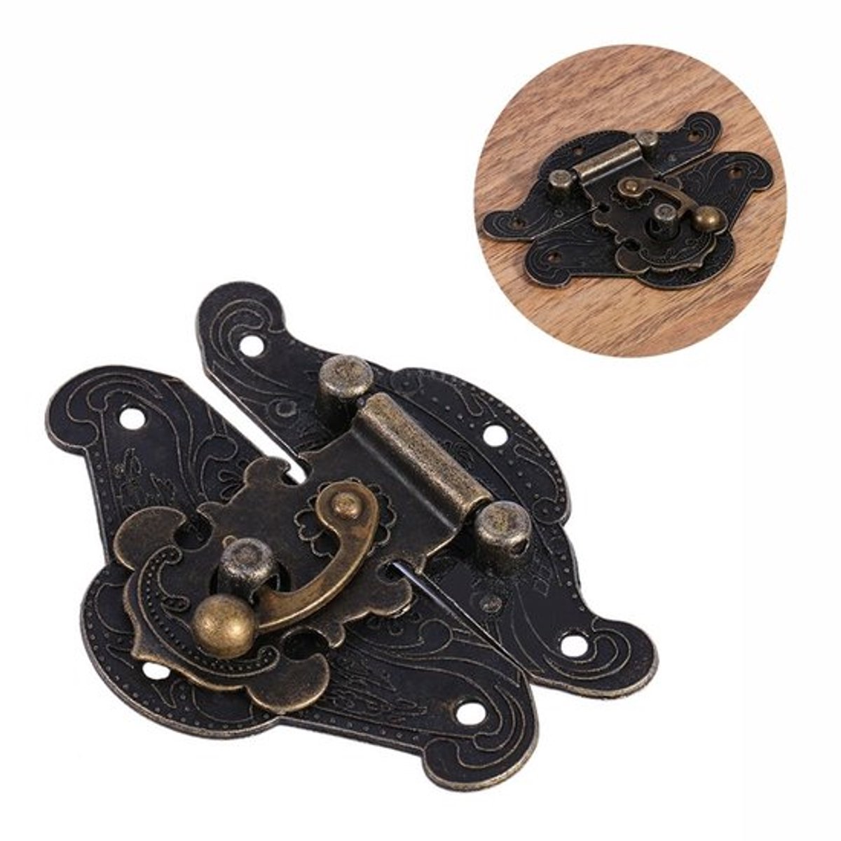 Hasp Antiek Design - Kast Box Lock - Zinklegering - Brons - Eenvoudig te Installeren - Geschikt voor Houten Kisten - Kastslot