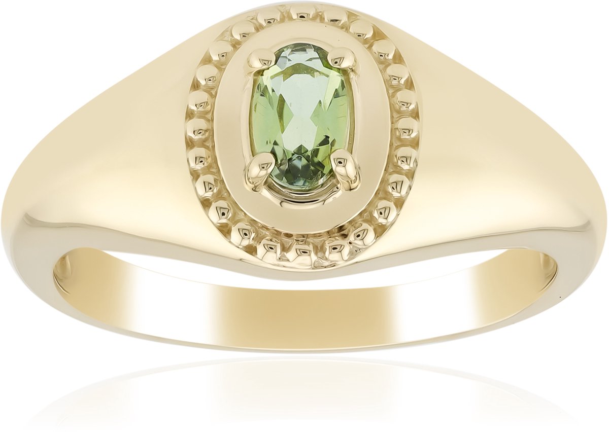 Cavill - 375 Geelgouden Ring - Onverhitte Groene Tanzaniet Ovaal 0,17 ct - Handgemaakt, Stevige Klauwzetting, Elegante Damesring