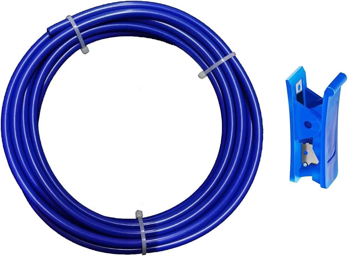 10 meter blauwe koelkast slang voor osmose, waterfilter en aquarium - 1/4" (6.35mm) met slangensnijder