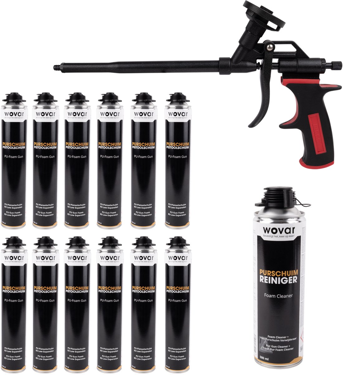 Purschuim Standaard 750 ml Montageschuim | Overdoos 12 stuks + Reiniger + Purpistool