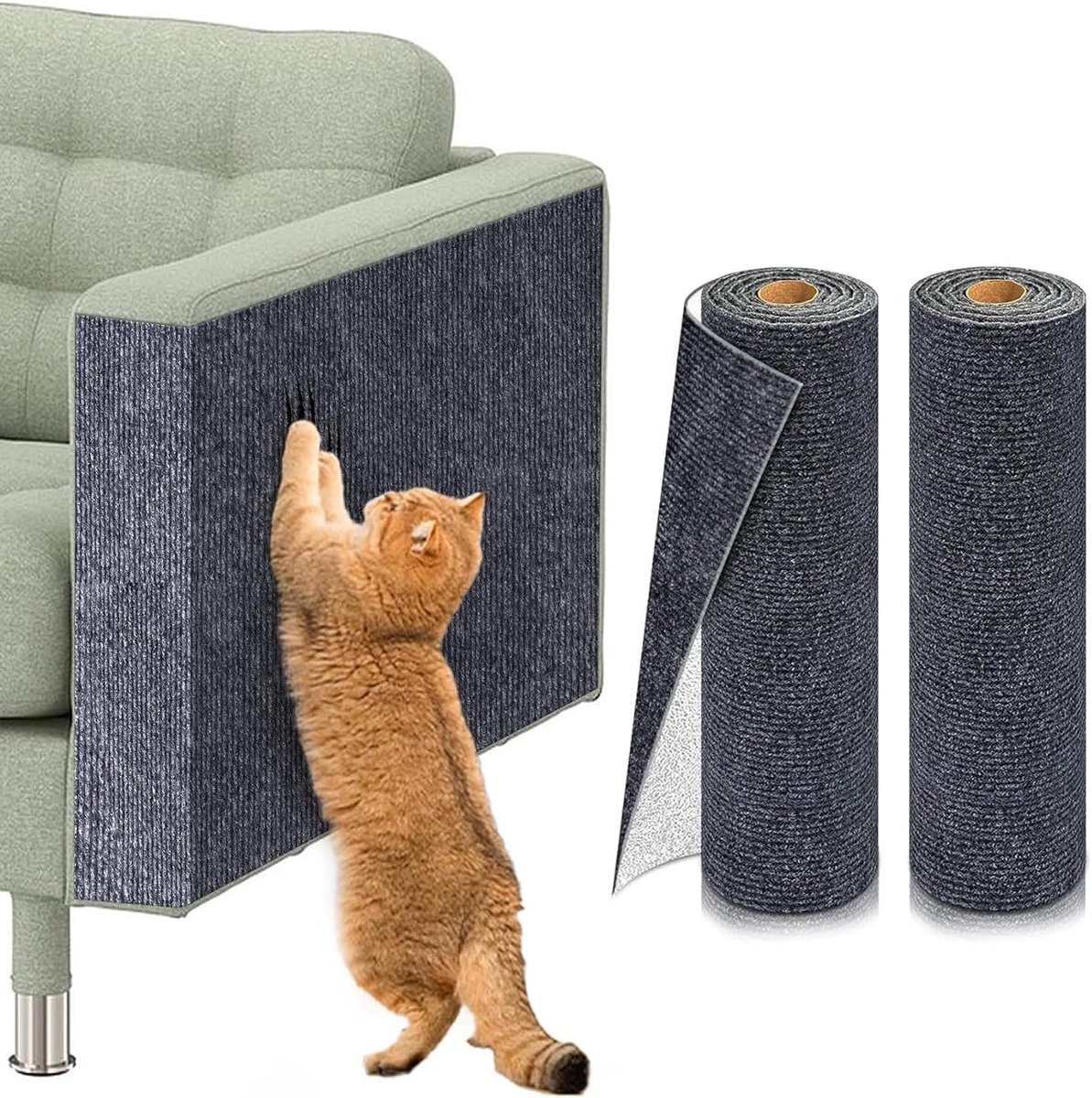 Kattenkrabmat Set van 2 - Meubelbeschermer voor Sofa, Wand en Deuren - Antikras DIY Krabmat (Grijs, 40 x 100 cm)